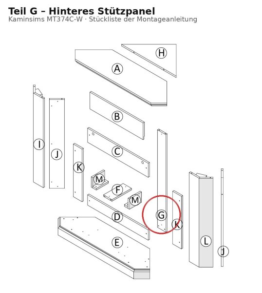 Hinteres Stuetzpanel G zu Kaminsims MT374C-W weiss