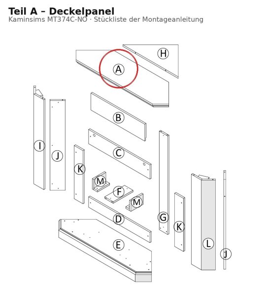 Deckelpanel A zu Kaminsims MT374C-NO helle Eiche