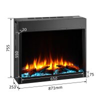 Elektrokamin BALDERIA Costas - Einbaukamin, 2000W - Schwarz