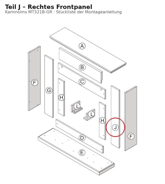 Rechtes Frontpanel J zu Kaminsims MT321B-GR grau