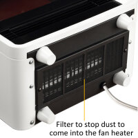 BALDERIA George Elektro-Kaminofen Weiß – Detail Staubfilter am Heizlüfter