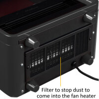BALDERIA George Elektro-Kaminofen Schwarz – Detail Staubfilter am Heizlüfter