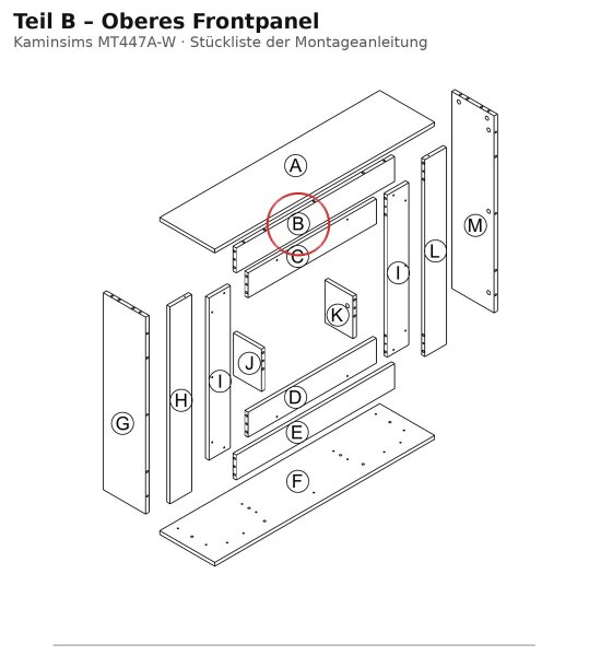 Oberes Frontpanel B zu Kaminsims MT447A-W weiss