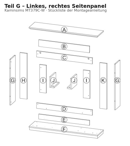 Left and right side panels G for MT379C-W white mantelpiece