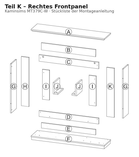 Right Front Panel K for Mantelpiece MT379C-W, White