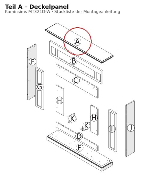Deckelpanel A zu Kaminsims MT321D-W Weiss