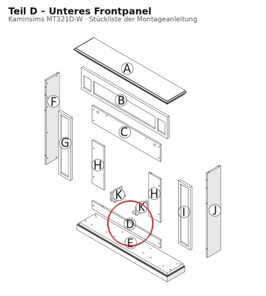 Unteres Frontpanel D zu Kaminsims MT321D-W Weiss