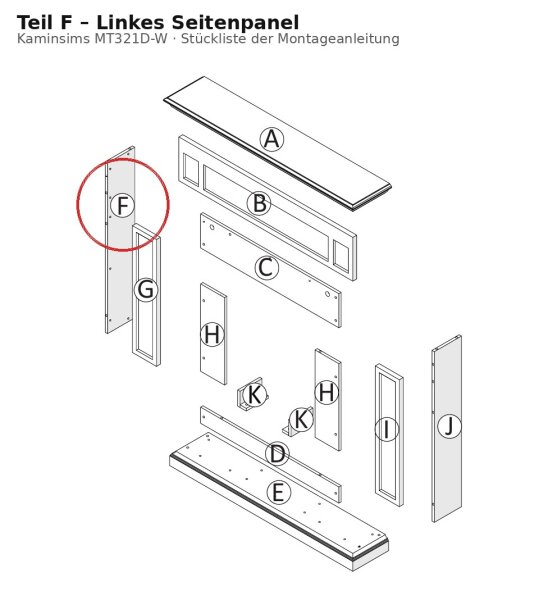 Linkes Seitenpanel F zu Kaminsims MT321D-W Weiss
