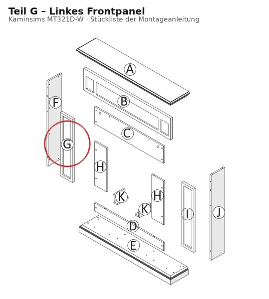 Linkes Frontpanel G zu Kaminsims MT321D-W Weiss