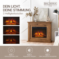 BALDERIA Finn Elektro-Standkamin dunkle Eiche – Infografik: Stimmungslicht in 3 Helligkeitsstufen