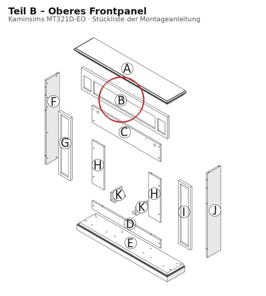 Oberes Frontpanel B zu Kaminsims MT321D-EO