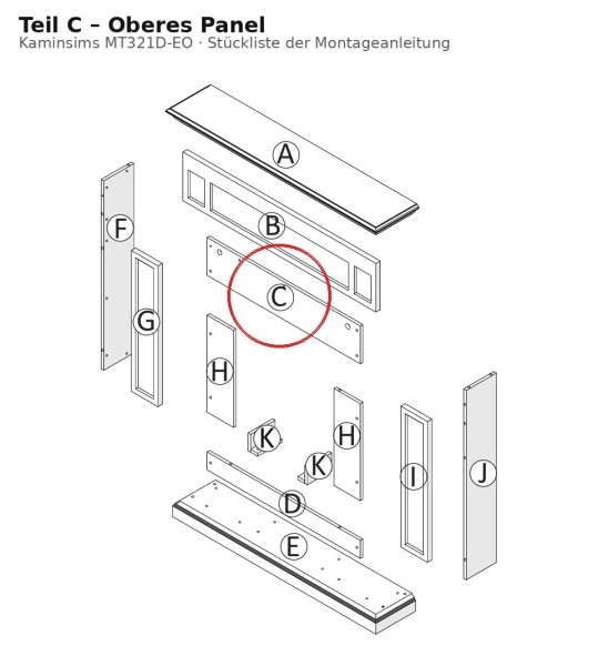 Oberes Panel C zu Kaminsims MT321D-EO