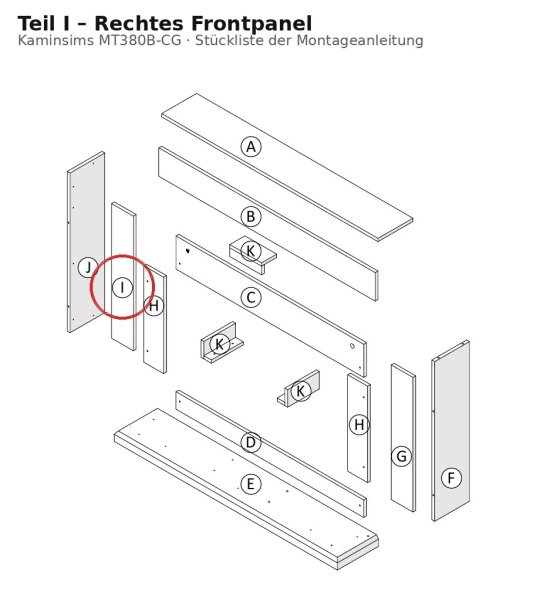 Rechtes Frontpanel I zu Kaminsim MT380B-CG