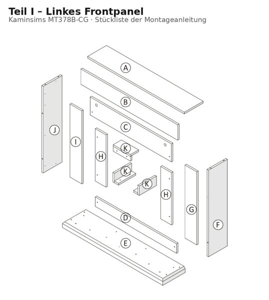 Left Front Panel I for Fireplace Mantel MT378B-CG