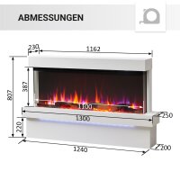 Elektrokamin BALDERIA Achilles L Base - Standkamin, 3D-Flammeneffekt, 2000 W - Weiß
