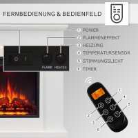 BALDERIA Pandora Elektro-Standkamin – Infografik: Fernbedienung und Bedienfeld