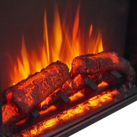 BALDERIA Pandora Elektro-Standkamin – Nahaufnahme Flammeneffekt mit Holzscheiten