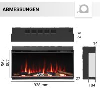 BALDERIA Athena Elektro-Einbaukamin – Maßzeichnung Größe 36