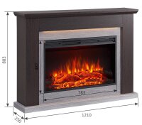 BALDERIA Typhon Elektro-Standkamin – Variante dunkle Eiche mit Abmessungen