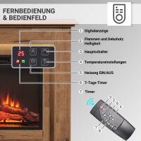 Elektrokamin Standkamin BALDERIA Finn – Heizung bis 2000 W, dunkle Eiche