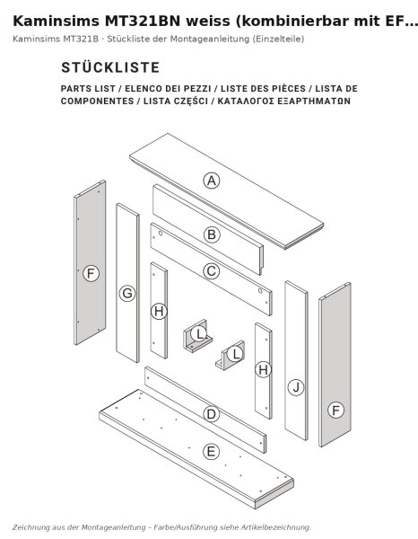 Fireplace mantel MT321BN white (compatible with EF321AN) (4-pin)
