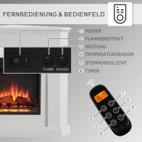BALDERIA Pegasos Elektro-Eckkamin – Infografik: Fernbedienung und Bedienfeld